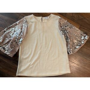 THML Size Small Cream Maggie Top with Gold Sequin Bell Sleeves NWOT